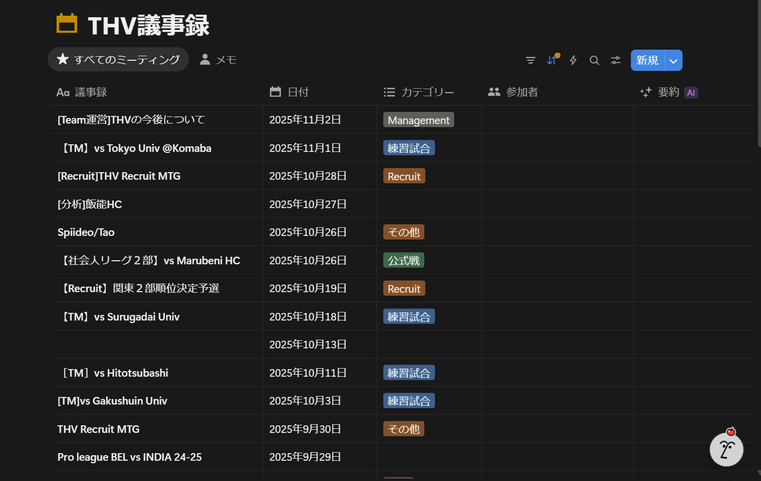 Notion内に試合ごとのテーマなどが蓄積されている